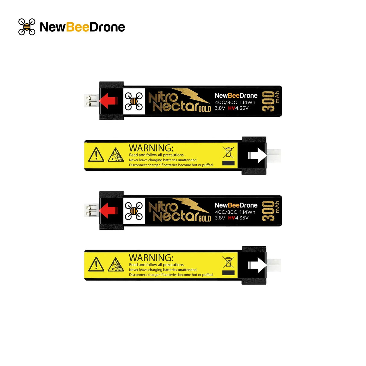 NewBeeDrone Nitro Nectar Gold 300mAh 1S HV LiPo Battery (4-Pack)