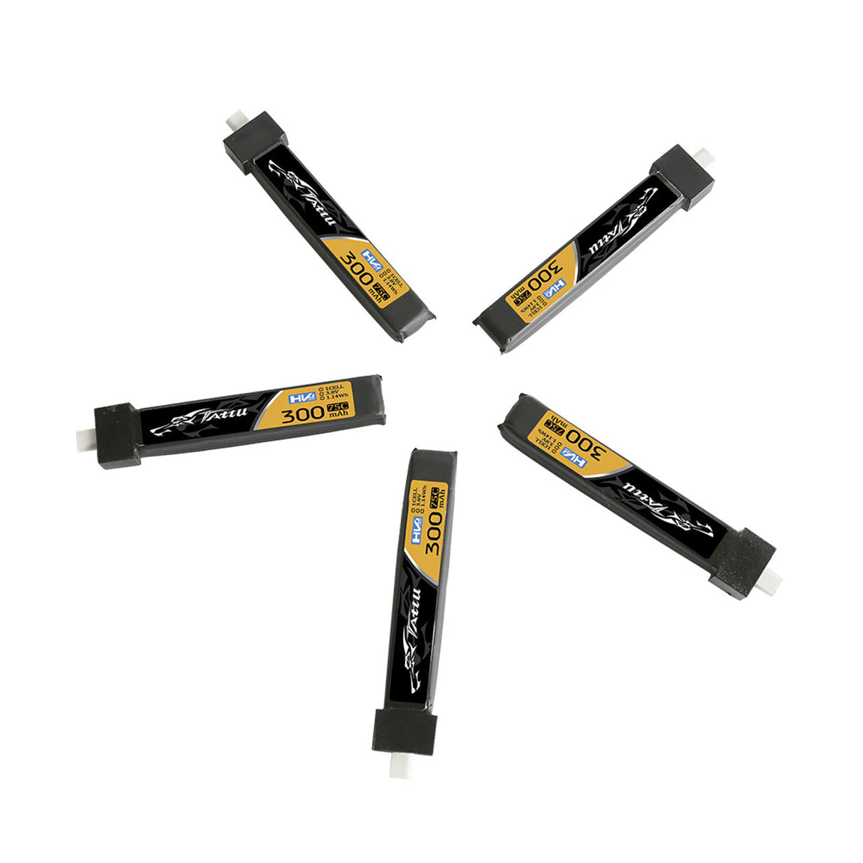 Tattu 1S 300mAh 75C 3.8V High Voltage Lipo Battery Pack with BT 2.0 Plug (5-Pack)