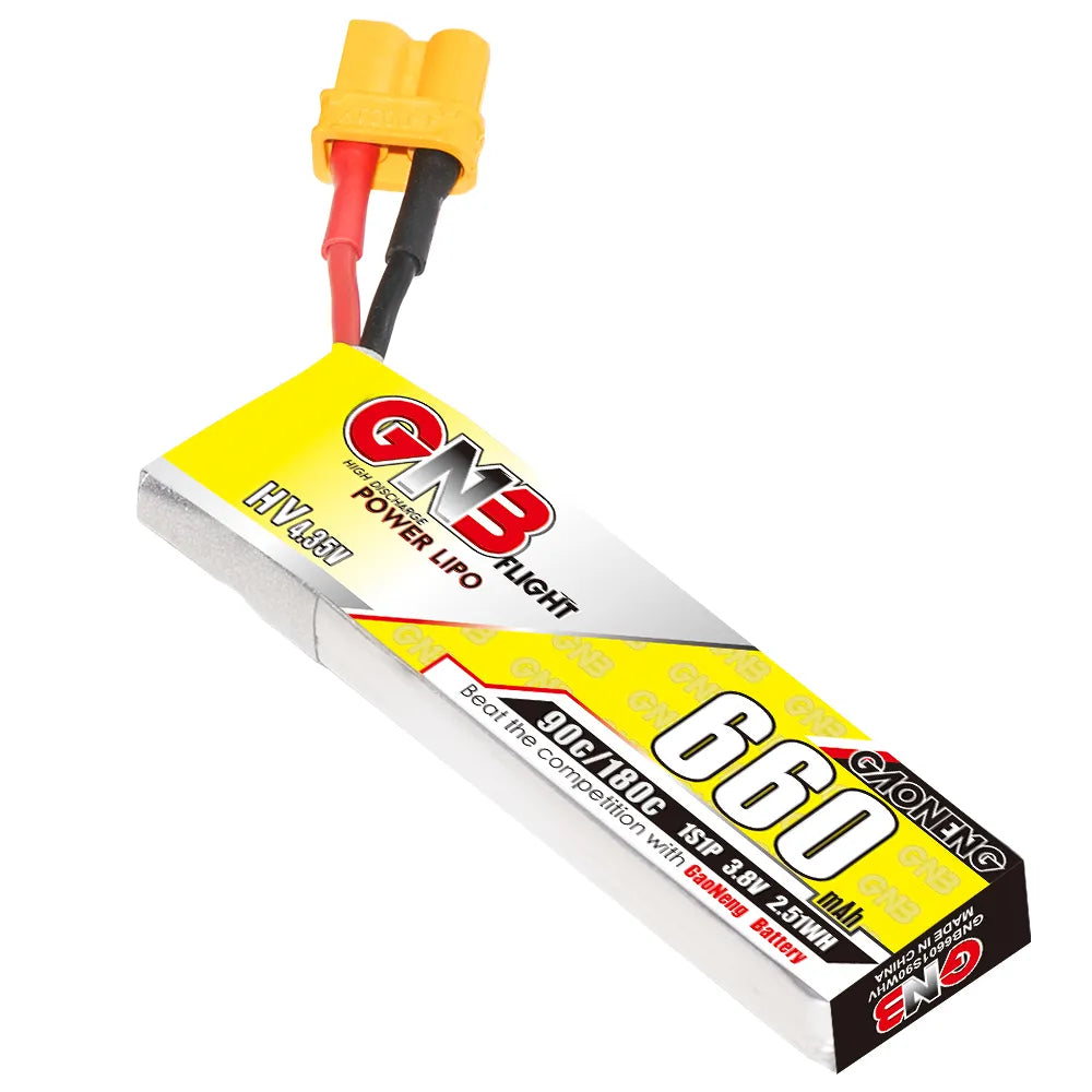 GNB LiHV 1S 3.8V 660mAh 90C XT30 Cabled LiPo Battery