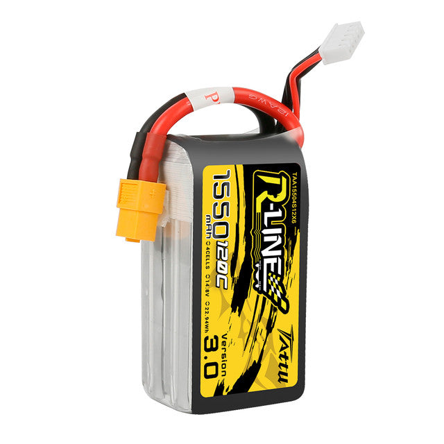 Tattu R-Line Version 3.0 1550mAh 14.8V 120C 4S1P Lipo Battery Pack with XT60 Plug - DroneDynamics.ca