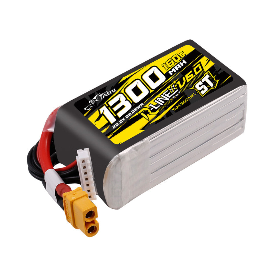 Tattu 1300mAh 6S 160C 22.2V R-Line Version 6.0 ST Lipo Battery Pack with XT60 Plug