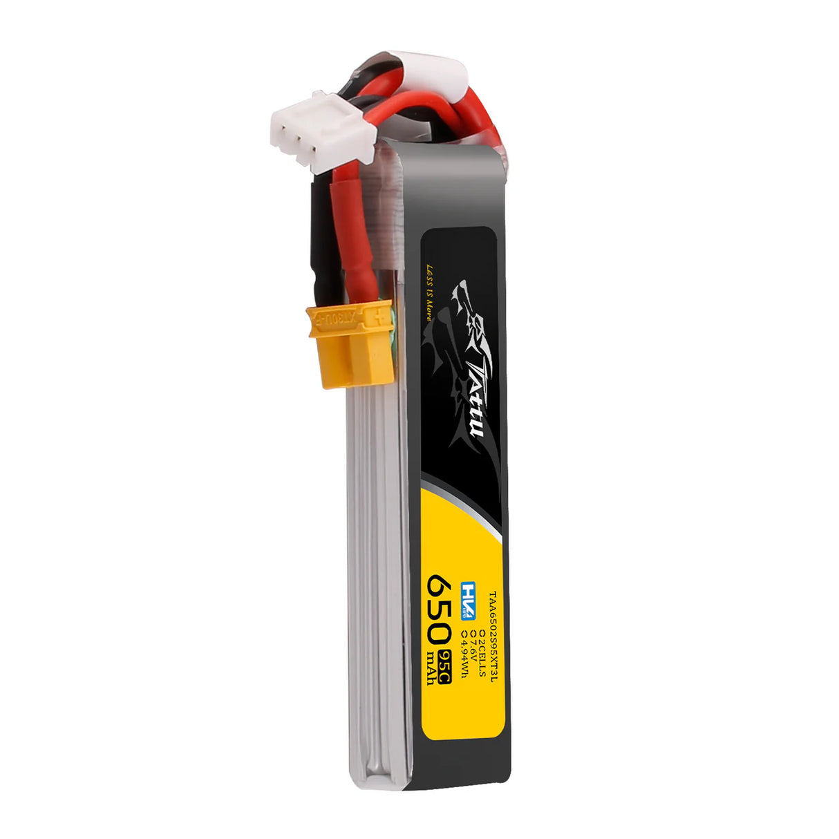 Tattu 650mAh 2S 95C 7.6V HV Lipo Battery Long Pack with XT30 Plug