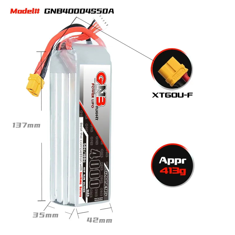 GNB 4S 14.8V 4000mAh 50C LiPo Battery XT60