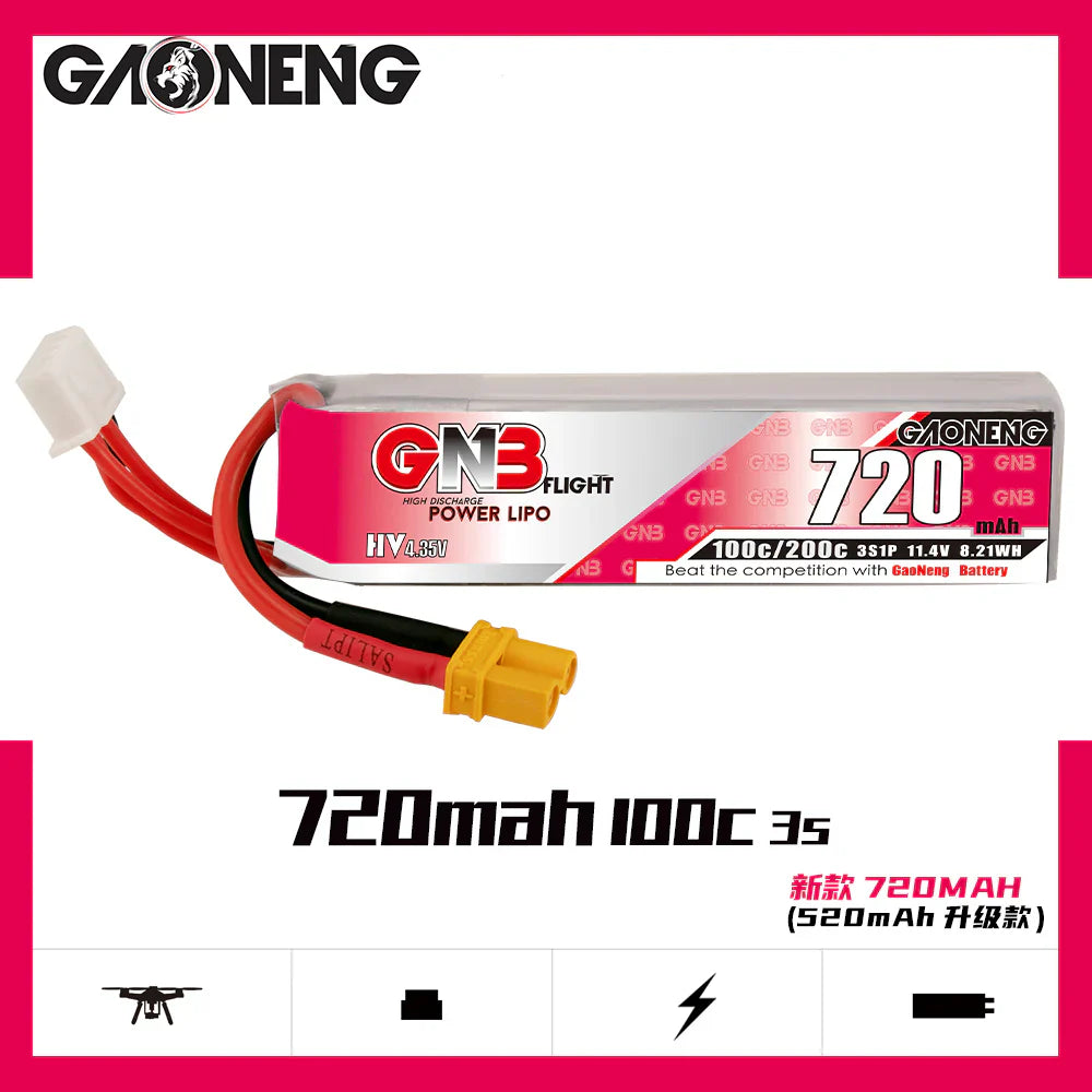 GNB 3S 11.4V HV 720mAh 100C LiPo - DroneDynamics.ca