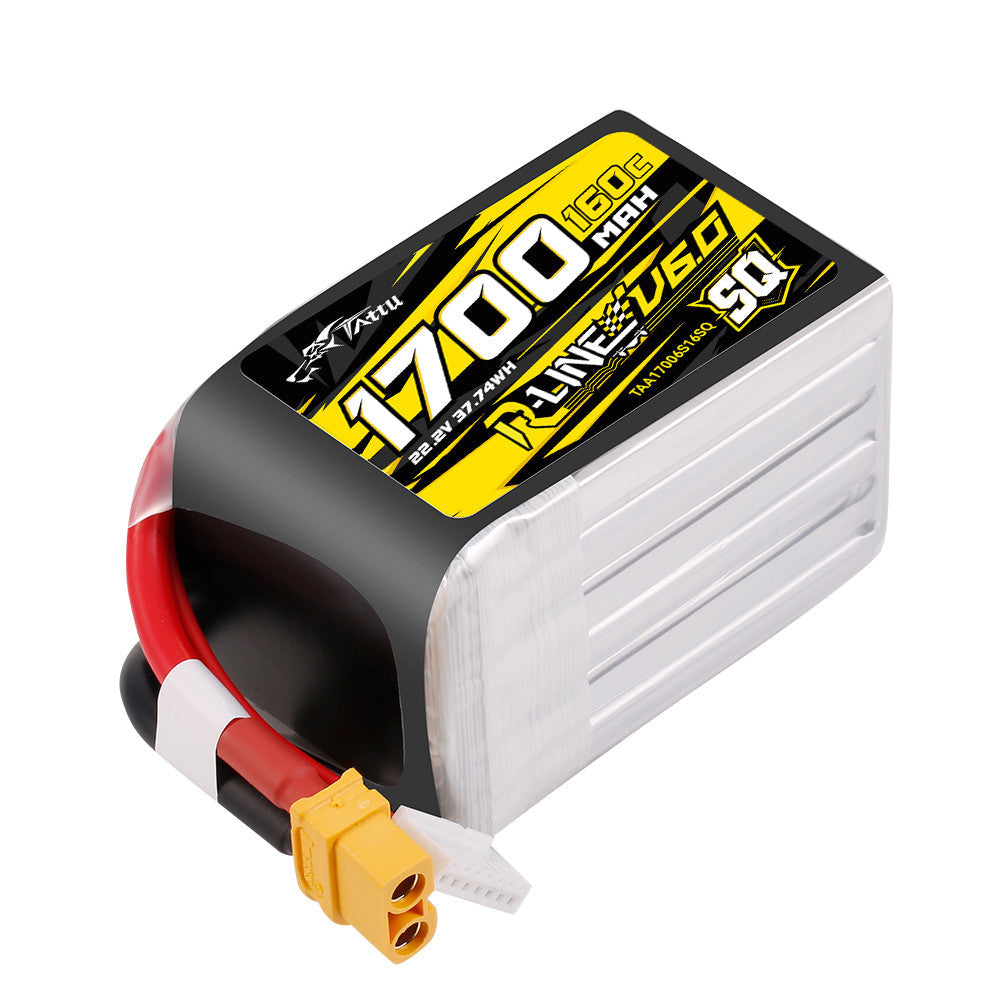 Tattu R-Line Version 6.0 1700mAh 160C 6S 22.2V SQ Lipo Battery Pack with XT60 Plug