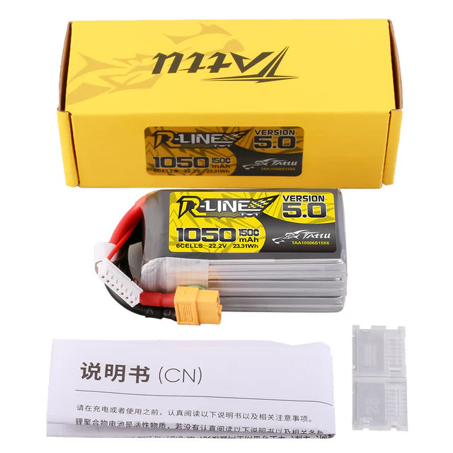 Tattu R-Line Version 5.0 1050mAh 6S 22.2V 150C Lipo Battery Pack With XT60 Plug - DroneDynamics.ca