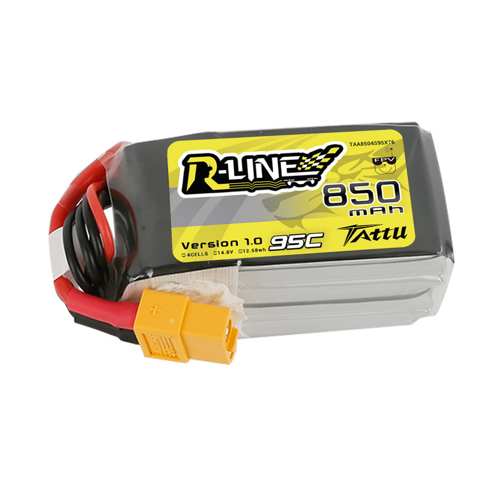 Tattu 850mAh 4s 95C 14.8V R-Line Lipo Battery Pack with XT60 Plug
