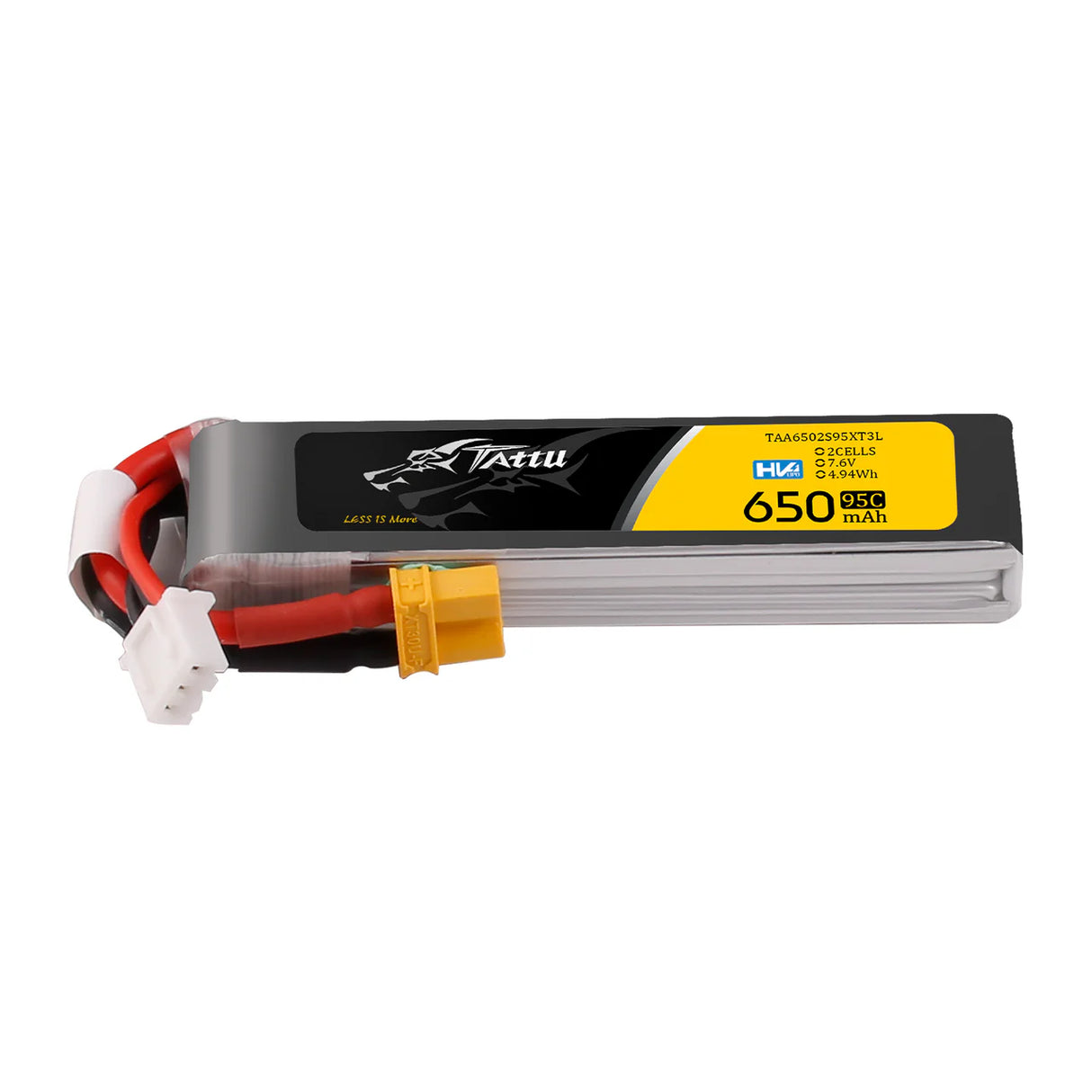 Tattu 650mAh 2S 95C 7.6V HV Lipo Battery Long Pack with XT30 Plug