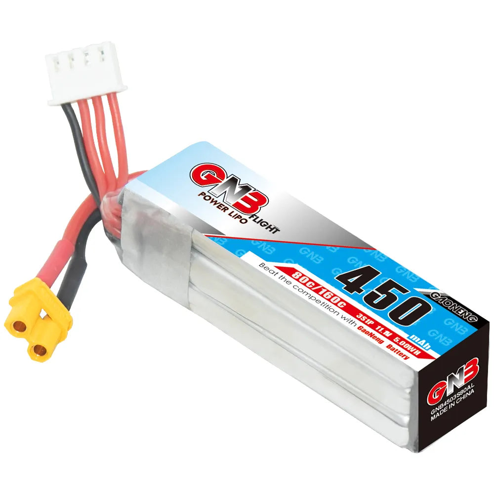 GNB 3S 11.1V 450mAh 80C XT30 LiPo Battery Long Type