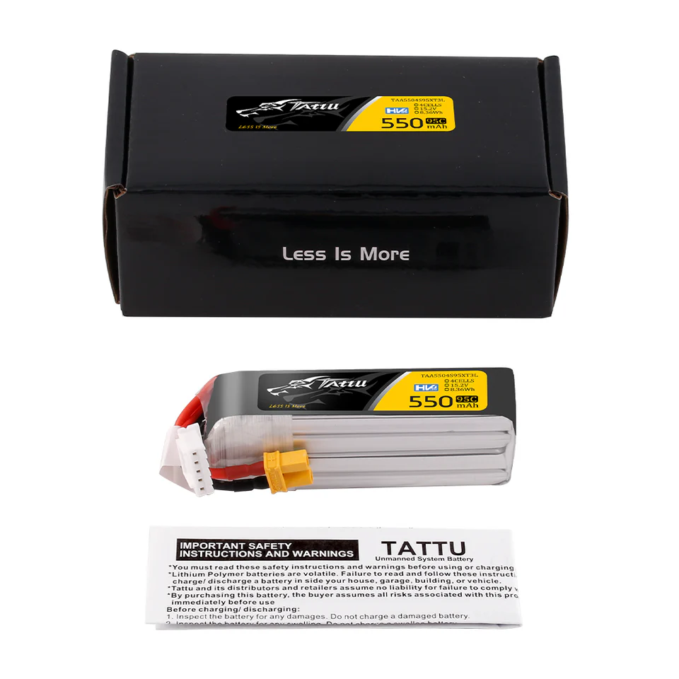 Tattu 550mAh 4S 95C 15.2V HV Lipo Battery Long Pack with XT30 Plug