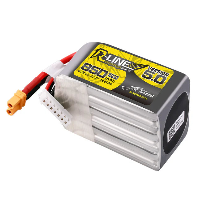 Tattu R-Line Version 5.0 850mAh 6S 22.2V 150C Lipo Battery Pack With XT30U-F Plug - DroneDynamics.ca