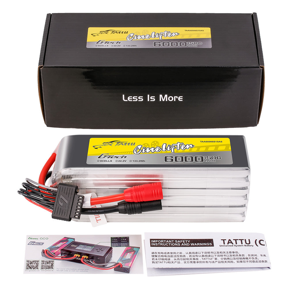 Tattu G-Tech 6000mAh 6S 150C Lipo Battery Pack with AS150 Plug