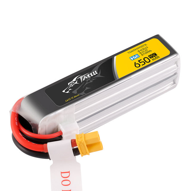 Tattu 650mAh 4S 15.2V 95C Lipo Battery Long Pack with XT30 Plug