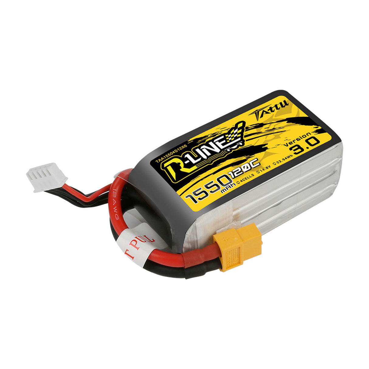 Tattu R-Line Version 3.0 1550mAh 14.8V 120C 4S1P Lipo Battery Pack with XT60 Plug - DroneDynamics.ca