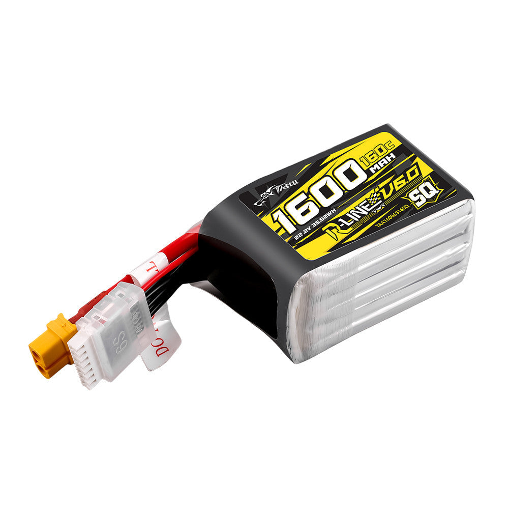 Tattu R-Line Version 6.0 1600mAh 160C 6S 22.2V SQ Lipo Battery Pack with XT60 Plug