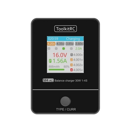 ToolkitRC M4AC 30w LiPO LiFE LiHV Compact AC Charger - DroneDynamics.ca