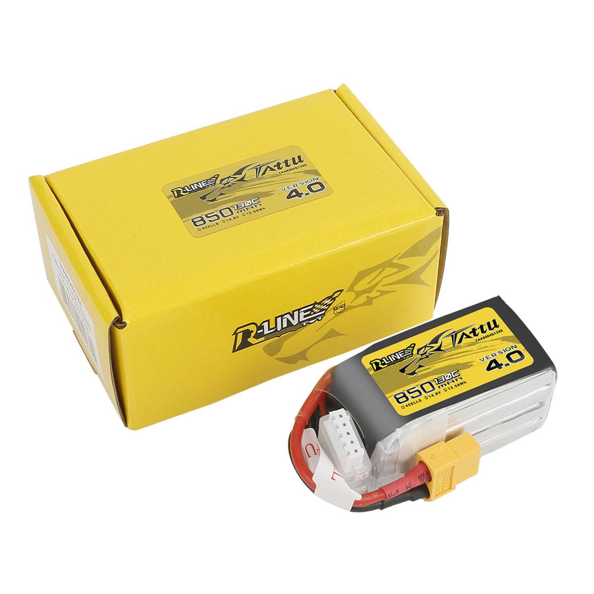 Tattu R-Line Version 4.0 850mAh 14.8V 130C 4S1P Lipo Battery Pack with XT60 Plug - DroneDynamics.ca