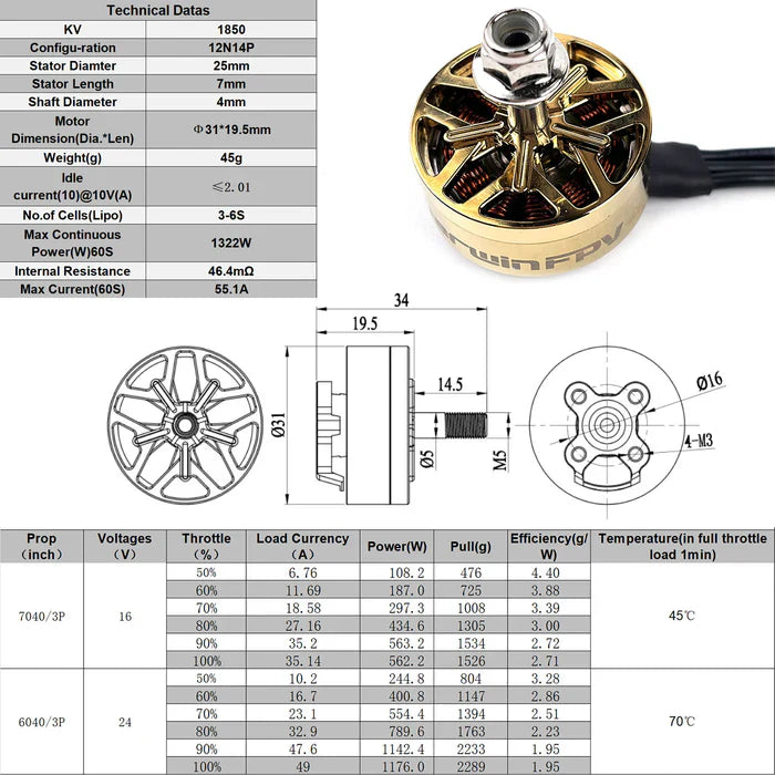 DarwinFPV 2507 1850KV Brushless Motor - DroneDynamics.ca