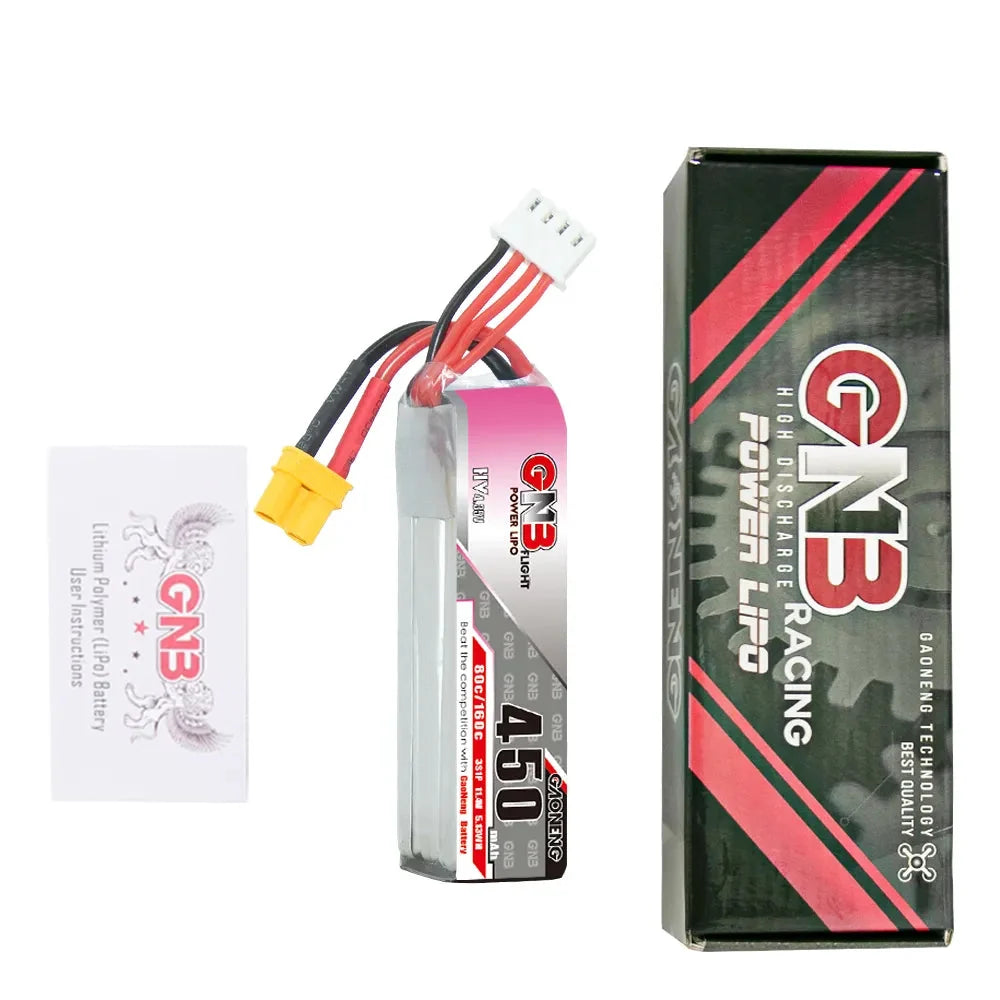 GAONENG GNB LiHV 3S 11.4V 450mAh 80C XT30 LiPo Battery Long Type