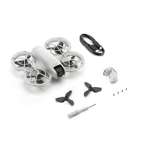 A sideways view of the DJI Neo in the Drone only combo.