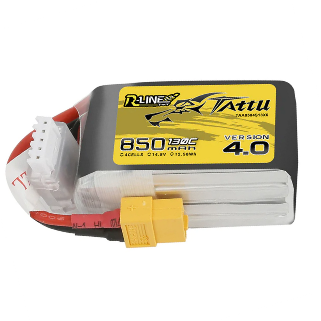 Tattu R-Line Version 4.0 850mAh 14.8V 130C 4S1P Lipo Battery Pack with XT60 Plug - DroneDynamics.ca