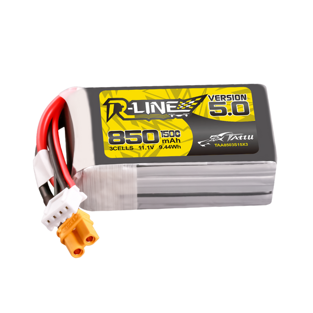 Tattu R-Line Version 5.0 850mAh 3S 11.1V 150C Lipo Battery Pack With XT30U-F Plug - DroneDynamics.ca