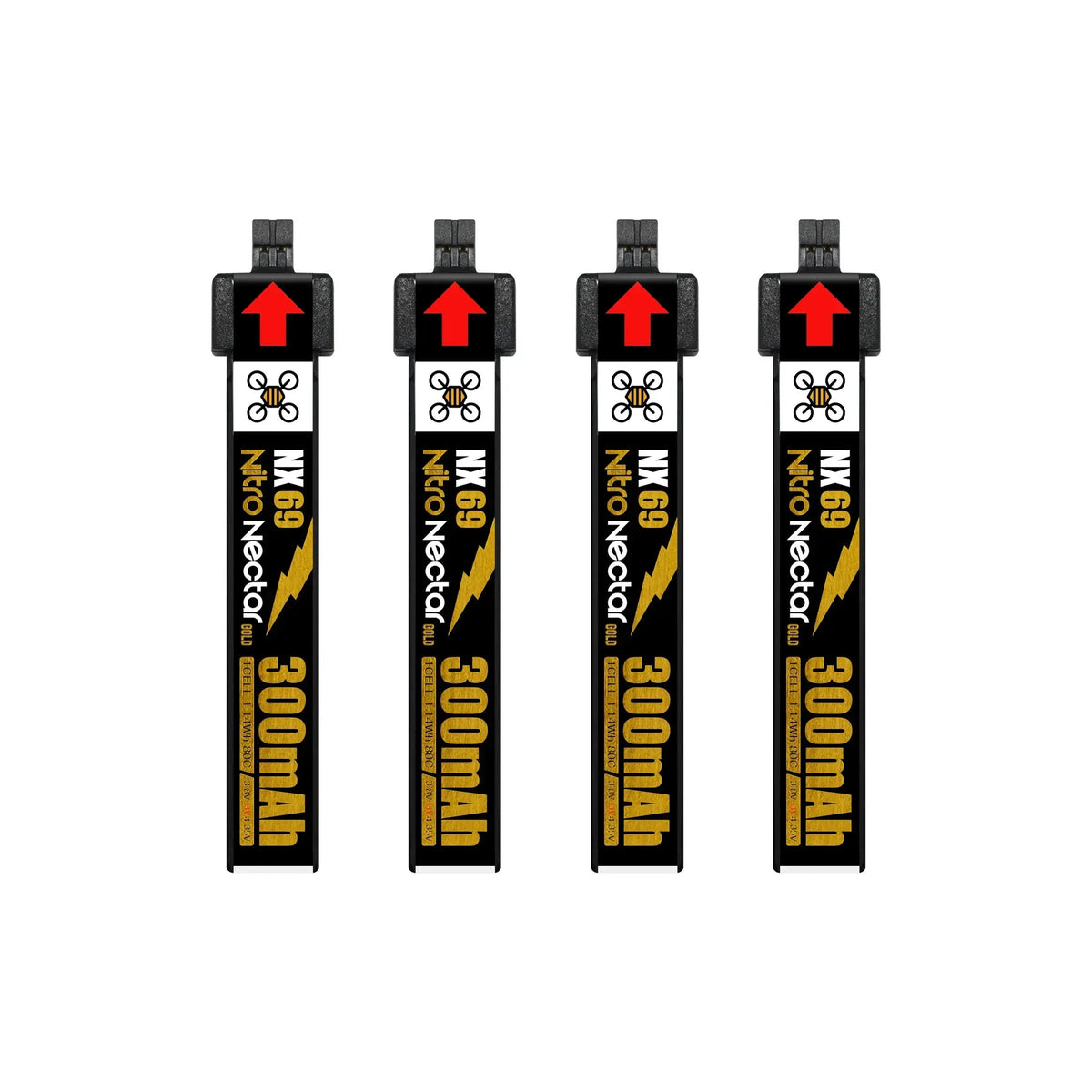 NewBeeDrone Nitro Nectar NX69 300mAh 1S 80C HV LiPo Battery (4-Pack)