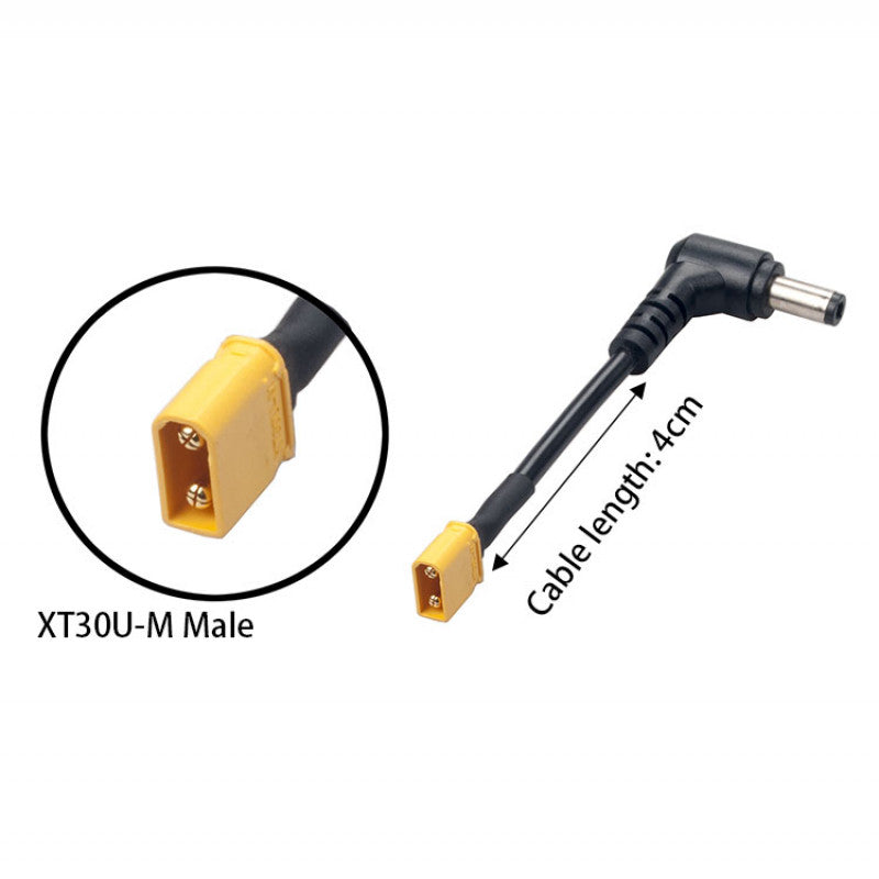 XT30U Male Plug DC 5.5mm x 2.5mm Male Adapter (4cm) - DroneDynamics.ca