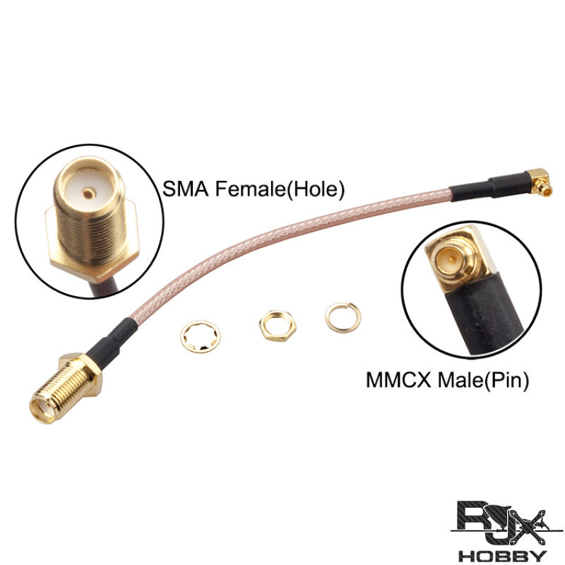RJXHOBBY 120mm RF RG316 Pigtail SMA Female Antenna Connector to MMCX Male Coaxial Cable Adapter Right Angle (3pcs) - DroneDynamics.ca