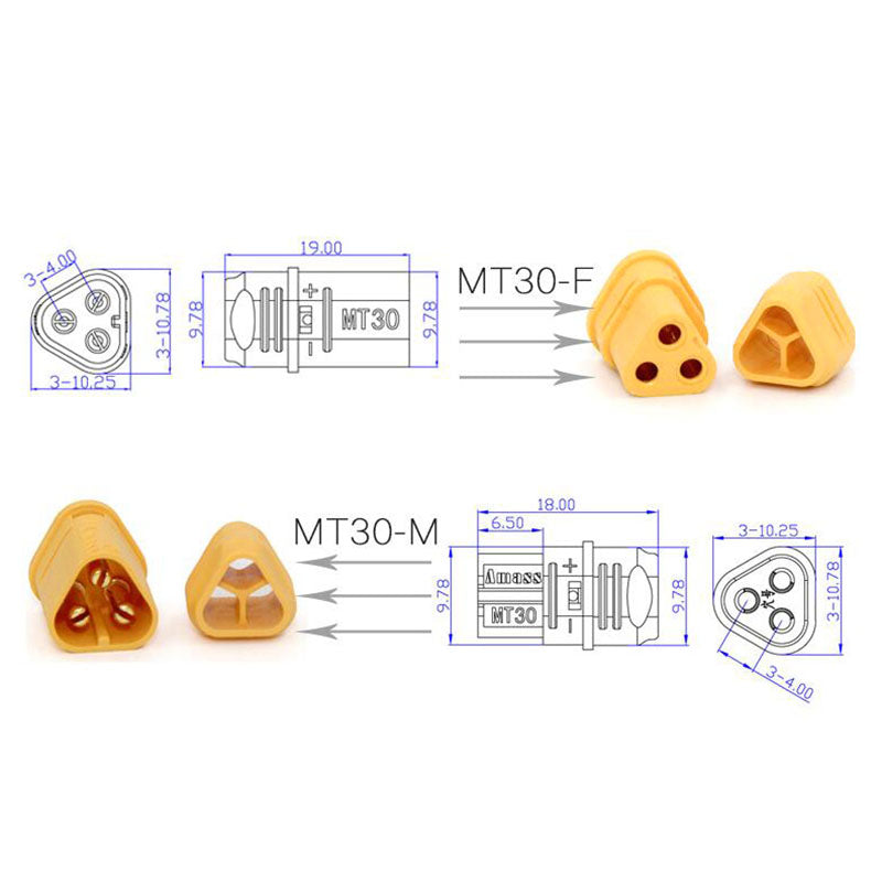 RJX AMASS MT30 2mm 3-pin Connectors (5-Pairs)