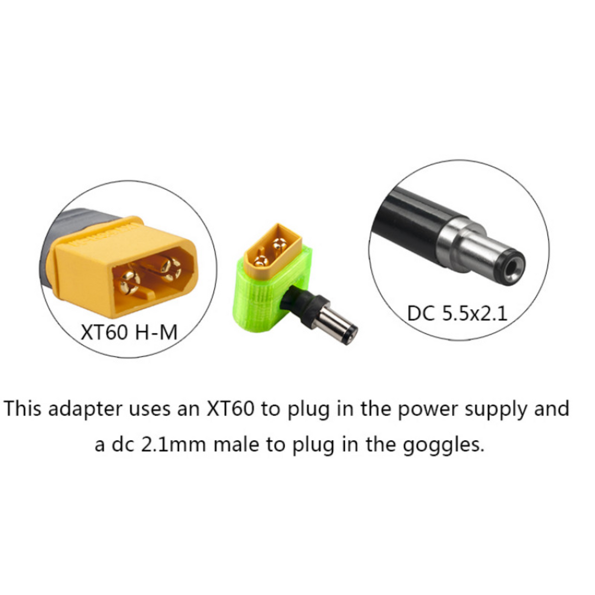 XT60 Battery adapter for Fatshark/Skyzone Goggles (Black) - DroneDynamics.ca