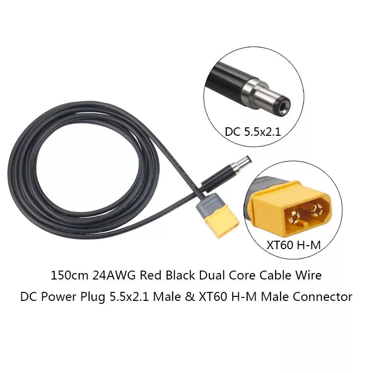 HP RJX - XT60 Male Bullet Connector to Male DC 5.5mm X 2.1mm DC5521 Rubber Power Cable for T12 Electric Soldering Iron - DroneDynamics.ca