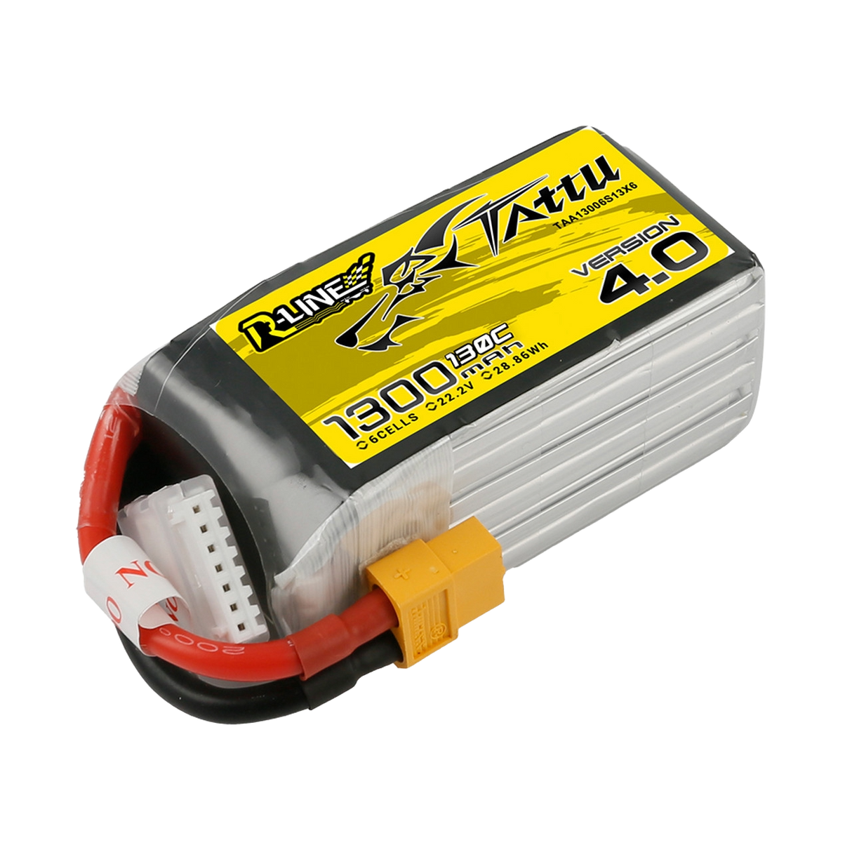 Tattu R-Line Version 4.0 1300mAh 22.2V 130C 6S1P Lipo Battery Pack with XT60 Plug - DroneDynamics.ca