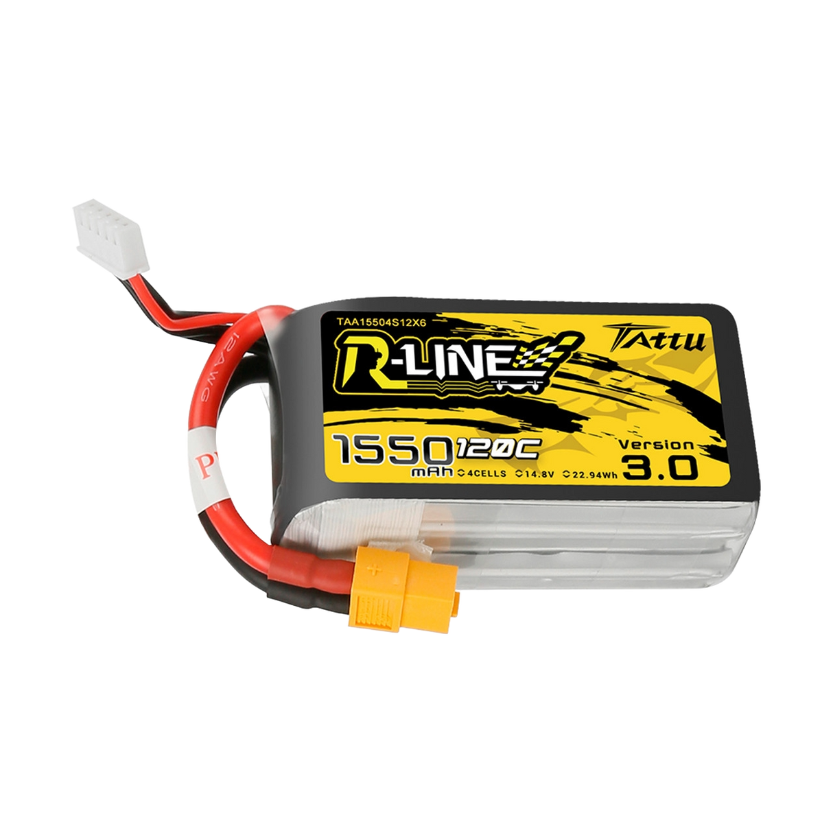 Tattu R-Line Version 3.0 1550mAh 14.8V 120C 4S1P Lipo Battery Pack with XT60 Plug - DroneDynamics.ca
