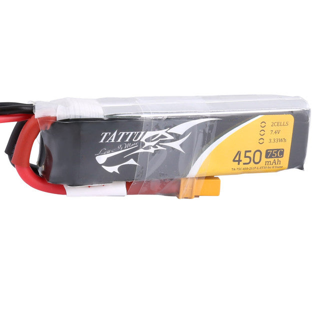 Tattu 450mAh 2S 75C 7.4V Lipo Battery Pack With XT30 Plug (Long Size)