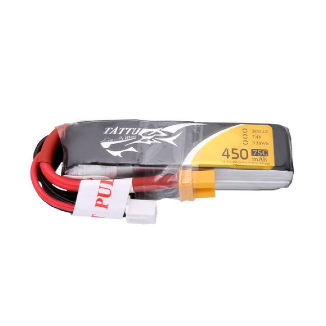 Tattu 450mAh 2S 75C 7.4V Lipo Battery Pack With XT30 Plug (Long Size)
