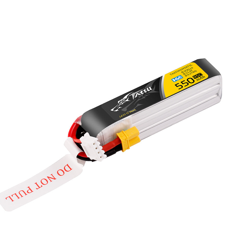 Tattu 550mAh 3S 95C 11.4V HV Lipo Battery Long Pack with XT30 Plug