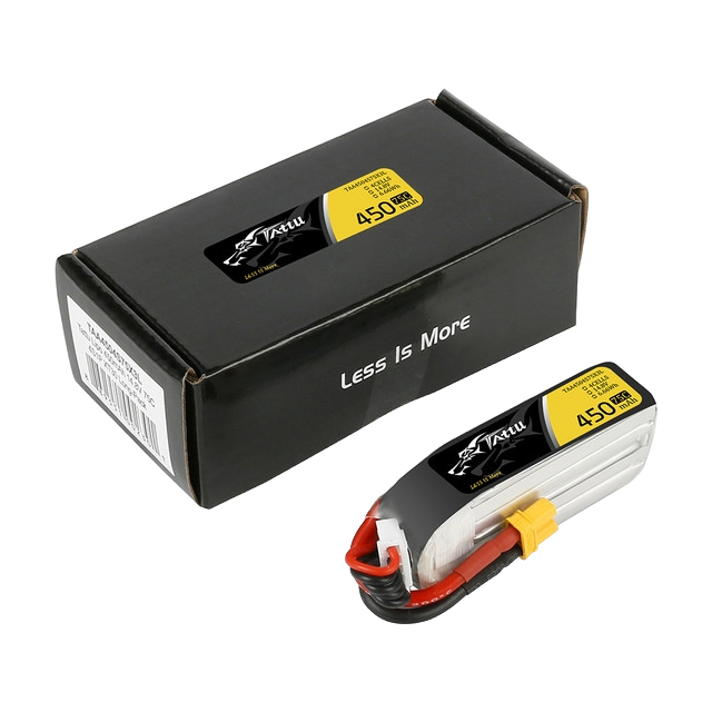 Batterie Lipo Tattu 4S 450 mAh 75 C 14,8 V avec prise XT30 - Taille longue pour cadre en H