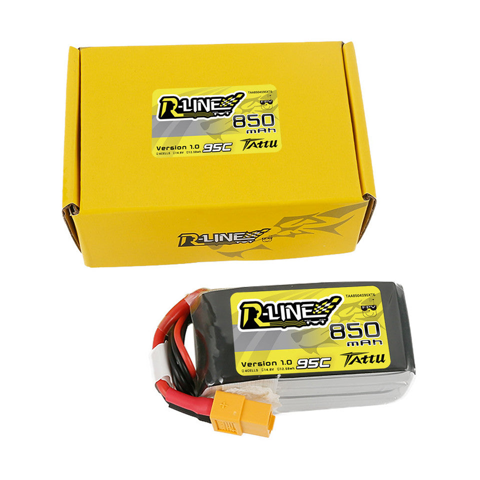 Tattu 850mAh 4s 95C 14.8V R-Line Lipo Battery Pack with XT60 Plug