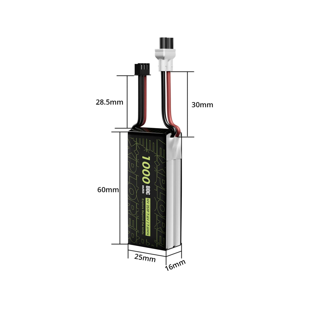 Flywoo Explorer 1000mAh LiHV 2S 80C Battery Flywoo XT30UP (2-Pack)