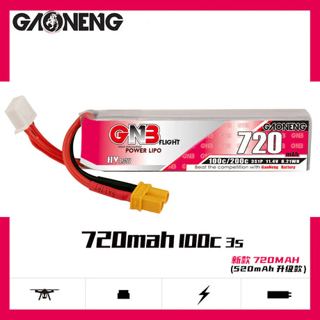 GNB 3S 11.4V HV 720mAh 100C LiPo - DroneDynamics.ca