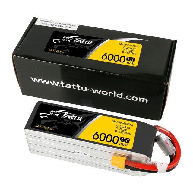 Batterie Lipo Tattu 6S 6000mAh 35C 22.2V avec prise XT60