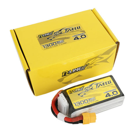 Tattu R-Line Version 4.0 1300mAh 14.8V 130C 4S1P Lipo Battery Pack With XT60 Plug - DroneDynamics.ca