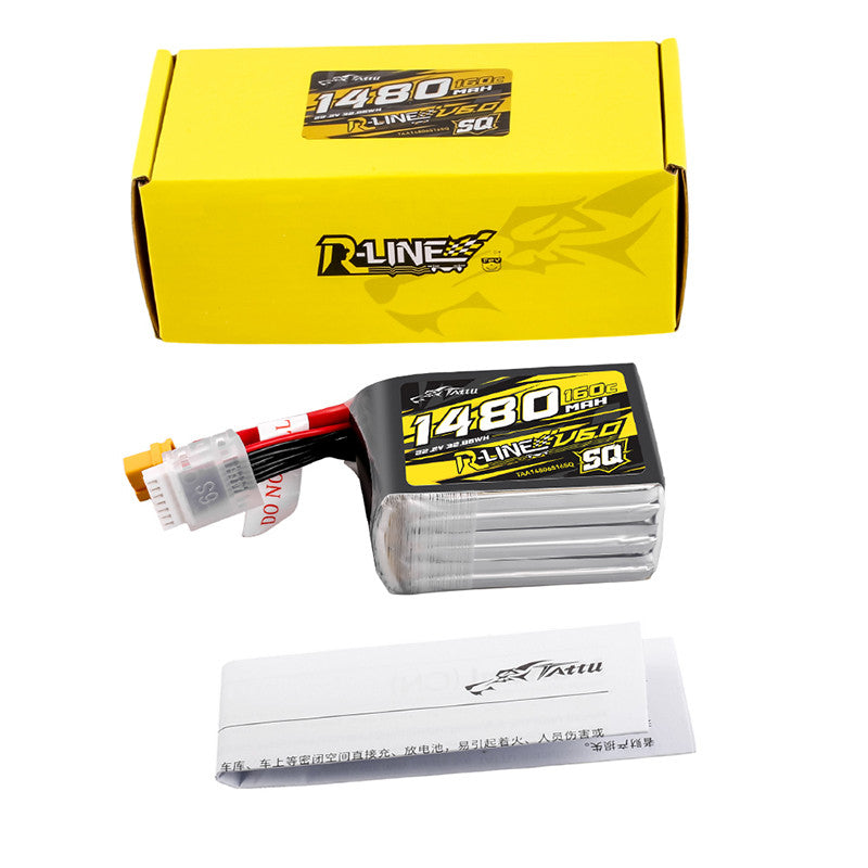 Tattu R-Line Version 6.0 1480mAh 160C 6S 22.2V SQ Lipo Battery Pack with XT60 Plug