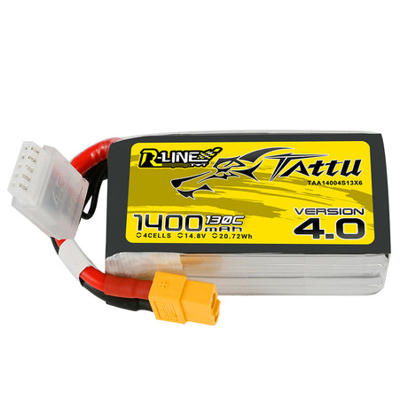 Tattu R-Line Version 4.0 1400mAh 14.8V 130C 4S1P Lipo Battery Pack With XT60 Plug - DroneDynamics.ca