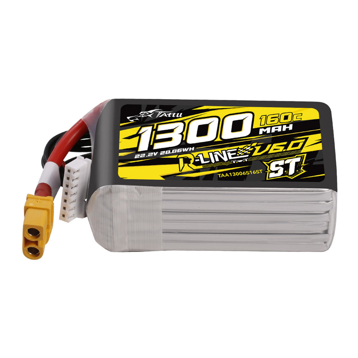 Tattu 1300mAh 6S 160C 22.2V R-Line Version 6.0 ST Lipo Battery Pack with XT60 Plug