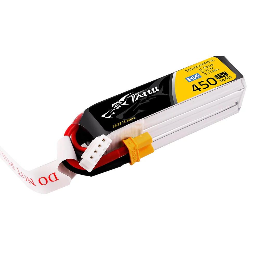 Tattu 450mAh 3s 95C 11.4V HV Lipo Battery Pack with XT30 Plug - Long Pack