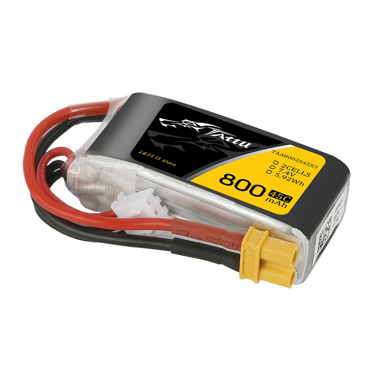 Batterie Lipo Tattu 800mAh 7.4V 45C 2S1P avec prise XT30