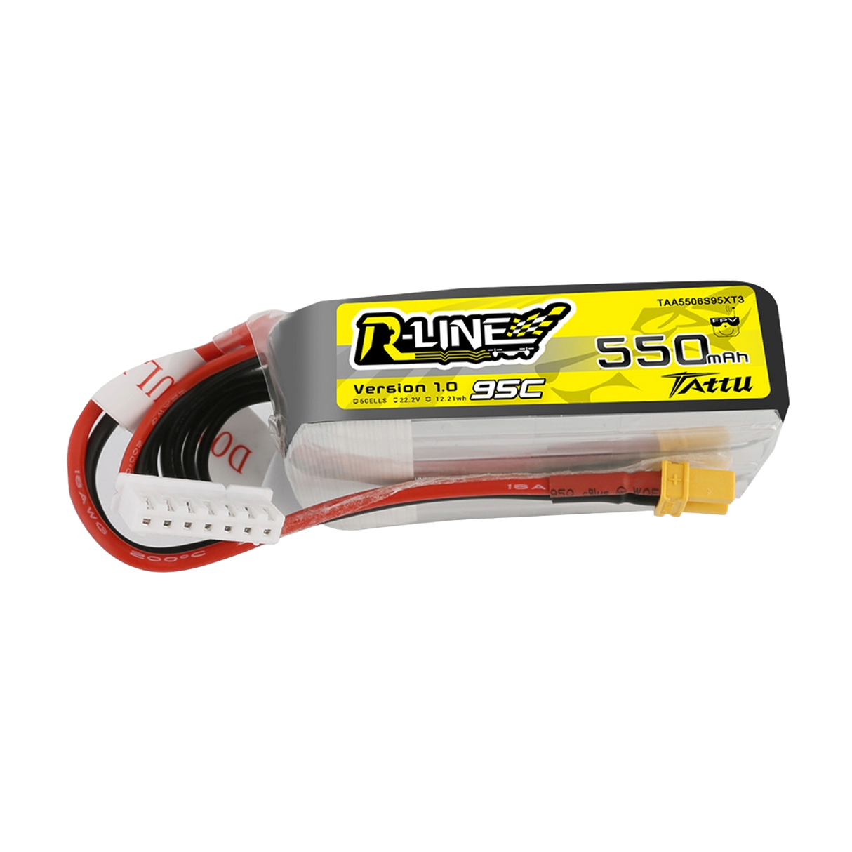 Batterie Lipo Tattu 550mAh 6S 95C 22.2V R-Line avec prise XT30