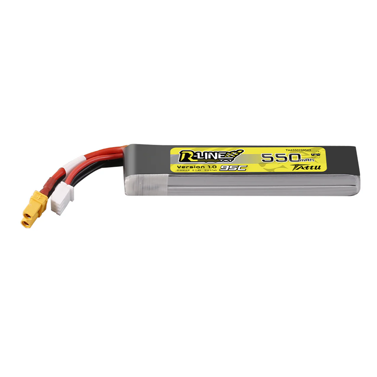 Tattu 550mAh 2S 7.4V R-Line Lipo Battery Long Pack with XT30 Plug